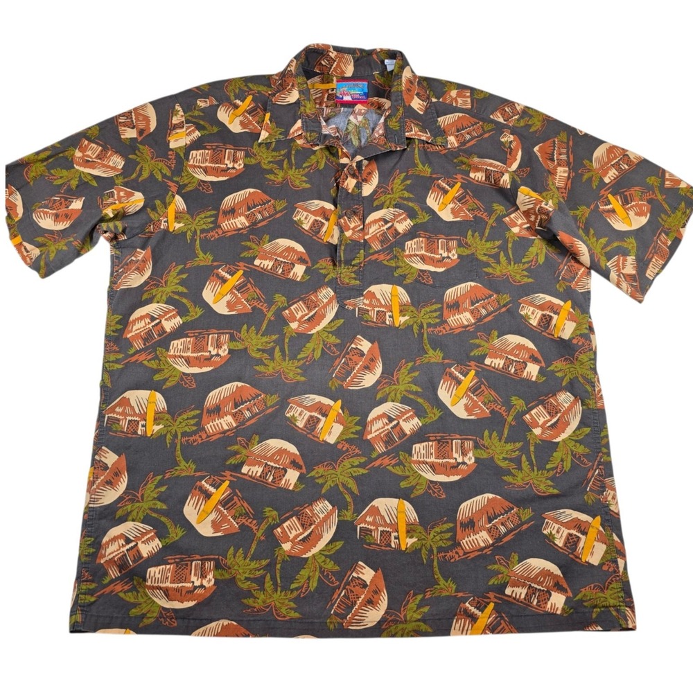 VTG Reyn Spooner Joe Kealoha's Brown Hut Surfboard Hawaiian Polo Shirt Men's XL